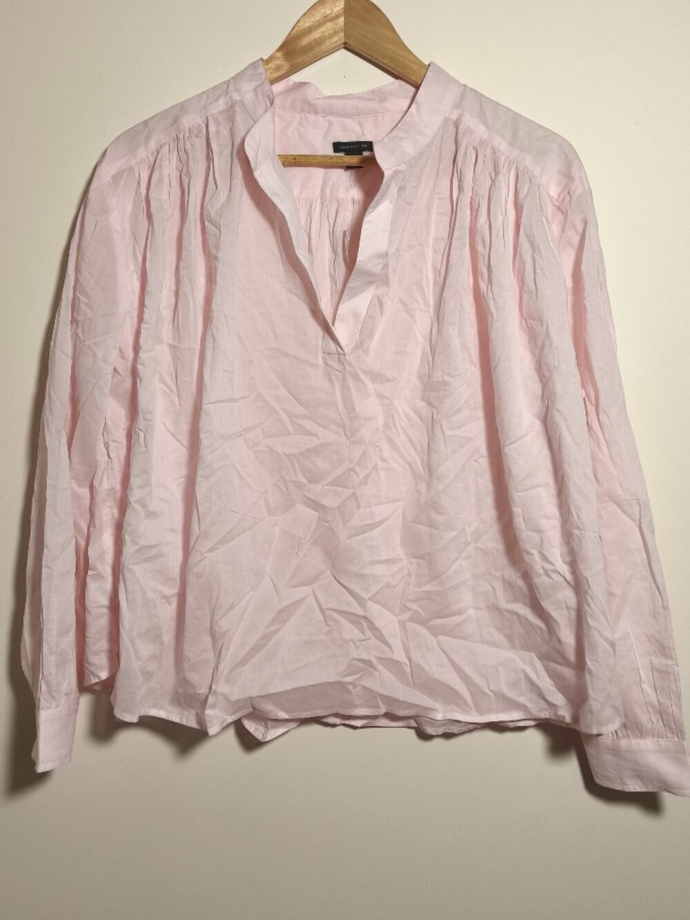 NWT Ann Taylor 100% Cotton Poplin Sheer Popover sz L Light Pink Chic Parisian